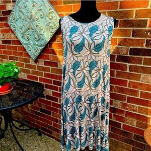 Loft Floral Sleeveless Dress - Blue and Cream Sz XL